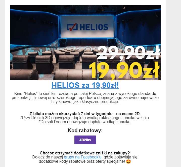 [Ponownie dostępne] Bilety do kina Helios na dowolny seans 2D