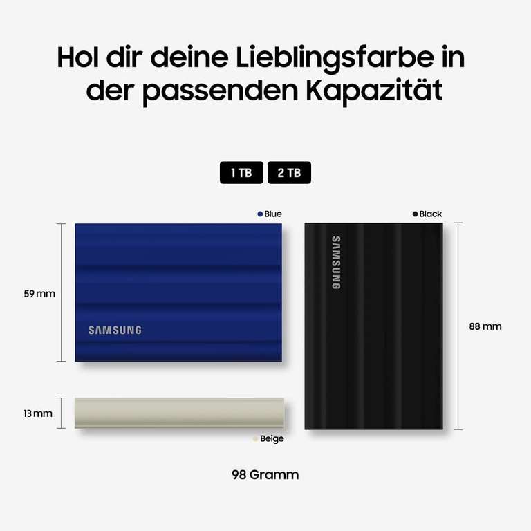 Samsung T7 Shield przenośny SSD 1 TB, USB 3.2 Gen.2 zewnętrzny dysk SSD niebieski (MU-PE1T0R/EU)