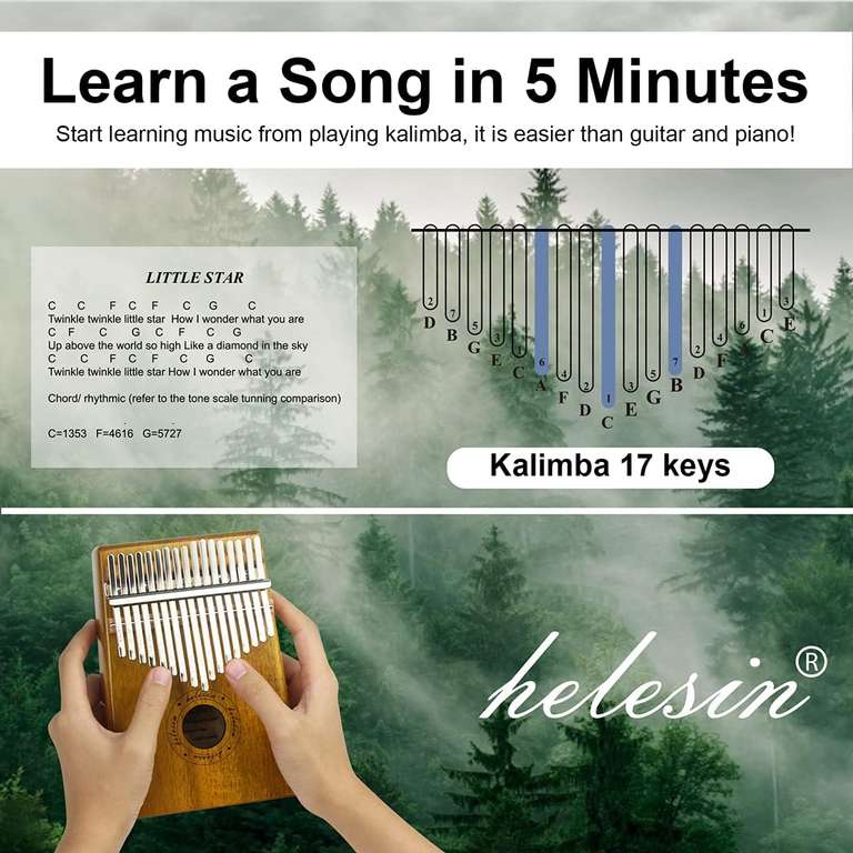 Kalimba 17 Key, Thumb Fortepian Marimba – lite pianino instrument muzyczny z młotem (torba KOA)