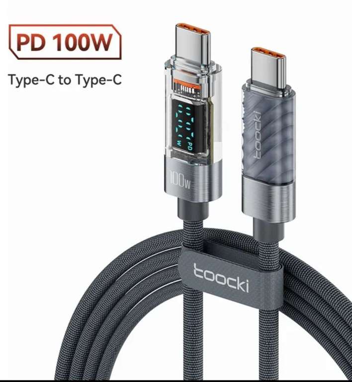 TOOCKI Kabel USB C - USB C PD100W 1m z LCD