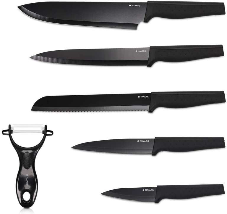 Navaris - Zestaw noży, 6-częściowy z obieraczką - 5 noży kuchennych ze stali nierdzewnej i ceramiczna obieraczka do warzyw, 3 kolory