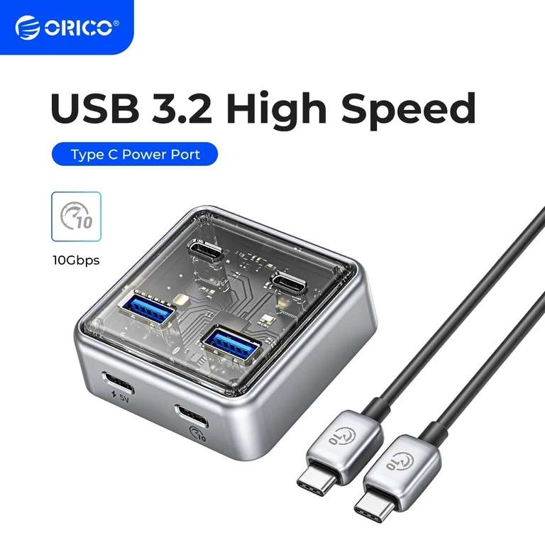 ORICO Metalowy Hub USB 10Gbps z 2xUSB Port i 2xUSB-C - 15,23$