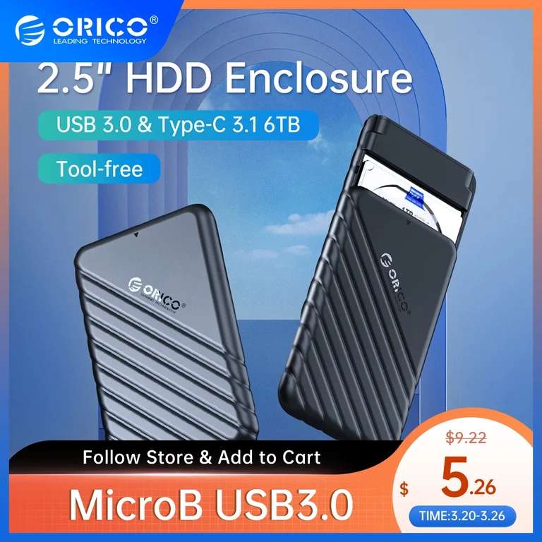 Obudowa dysku Orico USB 3.0 2,5 cala - wejście MICRO B $4.46