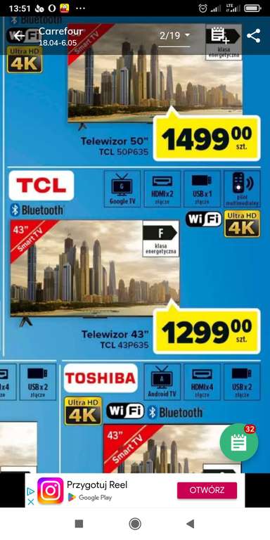 Telewizor TCL 43P635 Carrefour 1299 PLN