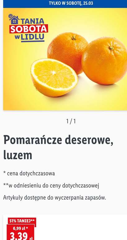 Pomarańcze deserowe Lidl Tania sobota