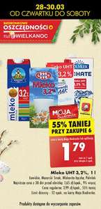Mleko UHT 3.2% 1l (Łowickie, Mlekovita, Polmlek, Mazurski Smak) 1,79 przy zakupie 6