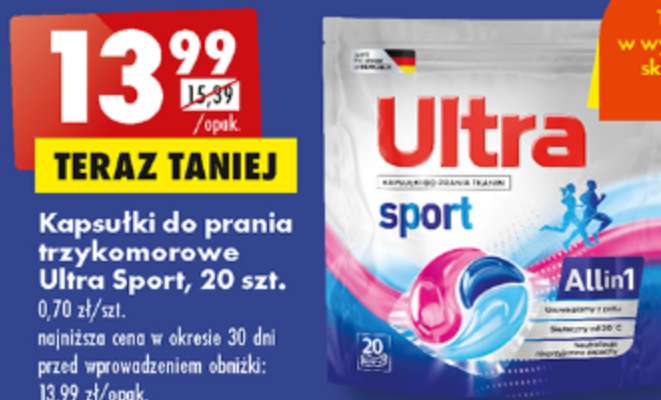 Kapsułki do prania Ultra Sport 20 sztuk, 70 gr za sztukę @Biedronka