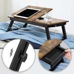 SONGMICS - Stolik/stojak pod laptopa z tacą śniadaniową, składane nogi, regulacja wysokości, 55x35x23cm, brązowy retro (cena tylko z Prime)