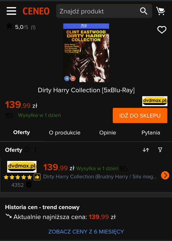 Dirty Harry Collection (Brudny Harry / Siła magnum / Egzekutor / Nagłe zderzenie / Pula śmierci) [5xBlu-Ray] Amazon.uk 13,16£ BRAK PL