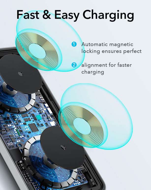 Bezprzewodowa, podwójna ładowarka magnetyczna HaloLock (z adapterem sieciowym i kablem, ładuje iPhone i Androidy) @ ESR