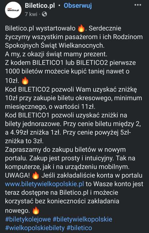 Bilety Kolei Wielkopolskich do 3 zł taniej na Biletico.pl