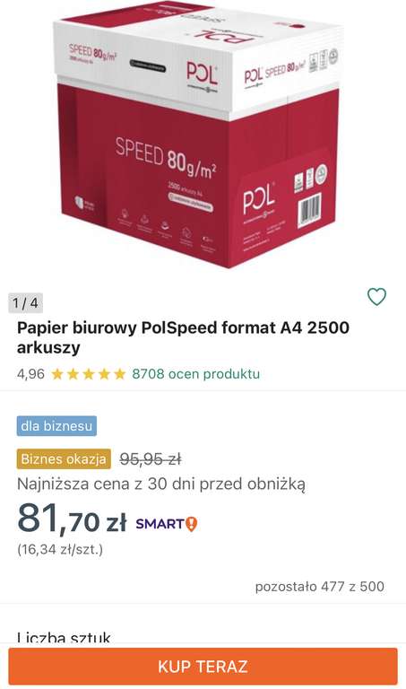 Papier biurowy PolSpeed format A4 5x500