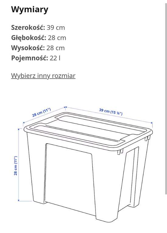IKEA Duży pojemnik plastikowy 22L, na zabawki itp., z pokrywką, 39x28x28cm (Dostawa 1zl przy MWZ 69zl)