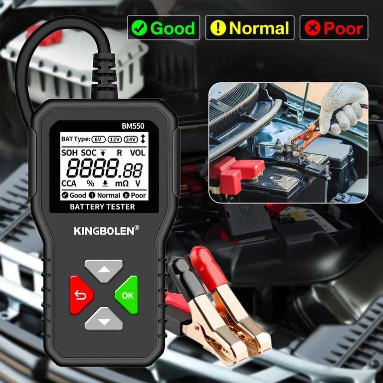 KINGBOLE BM550 Tester akumulatora samochodowego 24V 12V 6V 100-2000 CCA 2-220Ah US $7.32