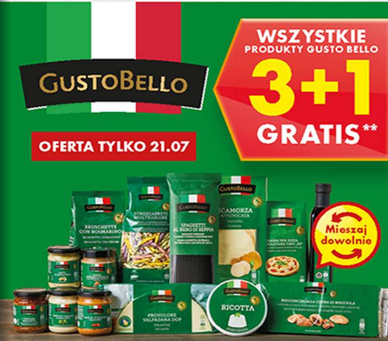 Biedronka - produkty GustoBello 3+1 gratis tylko 21.07