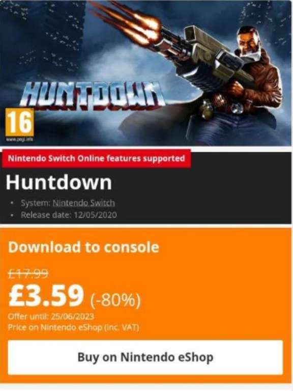 Huntdown nintendo switch online gra cyfrowa