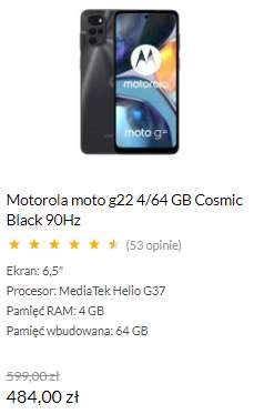Smartfon Motorola moto g22 4/64 GB Cosmic Black 90Hz