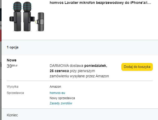 homvos Lavalier mikrofon bezprzewodowy do iPhone'a/iPada