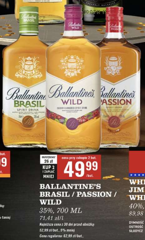 Ballantines Passion/Brasil/Wild 0,7l przy zakupie dwóch