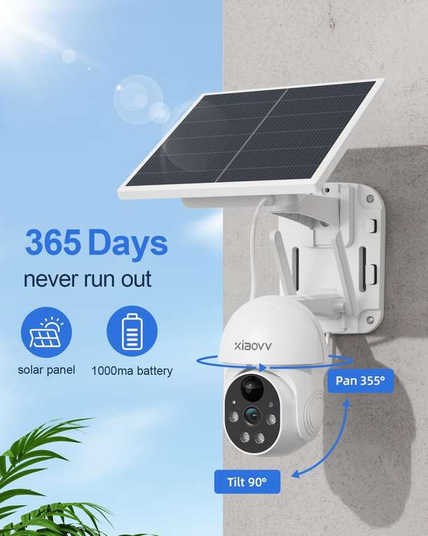 Xiaovv Solarna kamera do użytku na zewnątrz, 2,4G WiFi, solarna, 10000mAh, kolorowy noktowizor, wodoodporna