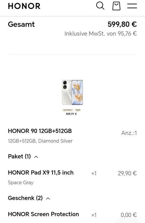 Smartfon Honor 90 + Tablet Honor pad x9 11.5 cala