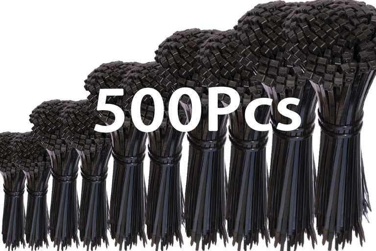 500 sztuk czarnych opasek kablowych, trytytki, do 300mm, do zarządzania kablami, prac ogrodowych