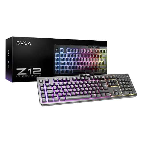 Klawiatura EVGA Z12 RGB, podświetlana dioda LED RGB, 5 programowalnych klawiszy makr, dedykowane klawisze multimedialne, wodoodporność