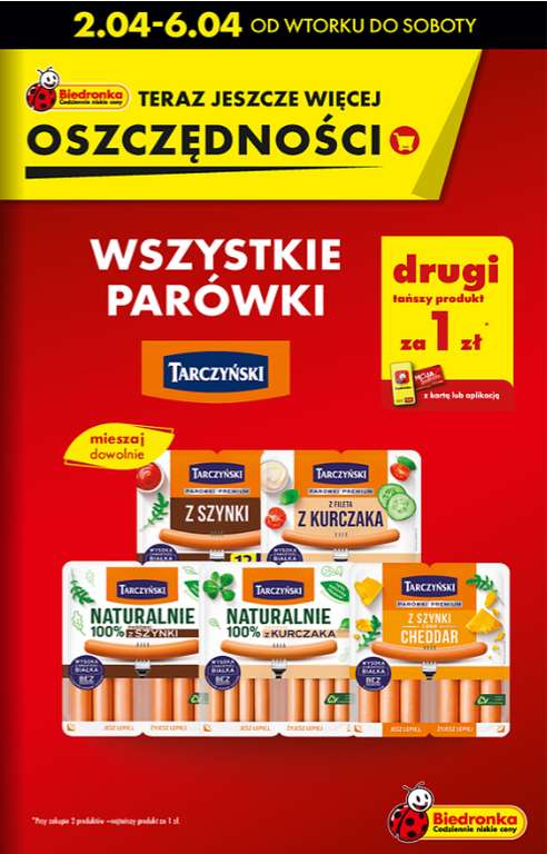 Wszystkie parówki Tarczyński Drugi tańszy produkt za 1 zł @Biedronka