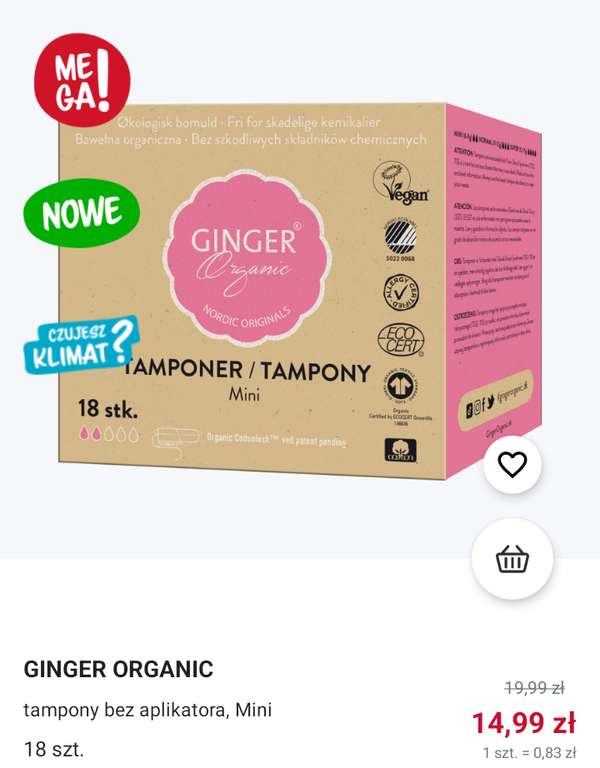 Ginger Organic tampony mini 18szt