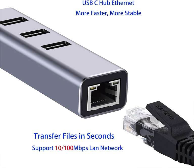 Hub USB - 1x 3.0 + Ethernet + 2x 2.0 po USB-C - Zeskris