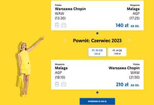 Last Minute - Lot czarterowy 299zł w dwie strony z Warszawy Chopin do Malagi na tydzień (2-9.06.2023r.) z bagażem rejestrowanym