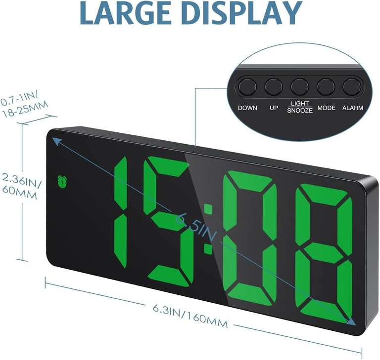 Cyfrowy budzik, zegar LED, ze wskaźnikiem temperatury, budzik podróżny, regulowana jasność, wyświetlacz 12/24h