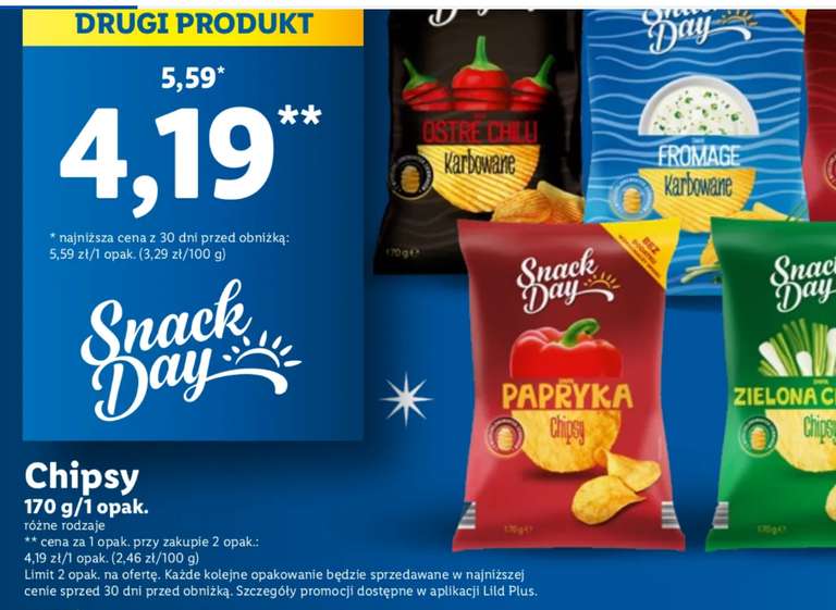 Chipsy Snack Day Lidl -50% drugi produkt