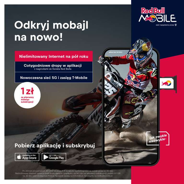 Nielimitowany internet 5G Red Bull Mobile (miesiąc za 40zł)