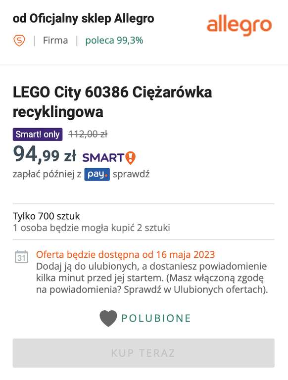 LEGO City 60386 Ciężarówka recyklingowa na Allegro Smart Days