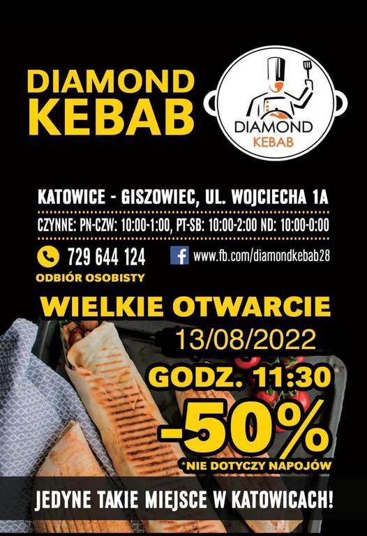 Kebab za pół ceny na otwarcie Diamond Kebab Giszowiec - Katowice