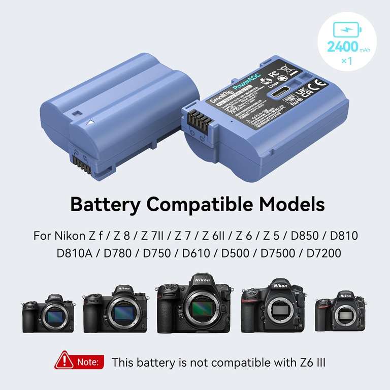 SMALLRIG EN-EL15C 2400mAh Camera Battery dla Nikon Zf / Z8 / Z7 / Z6