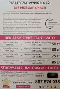 NETIA oferta 1 gigabit + TV M za 60 zł.