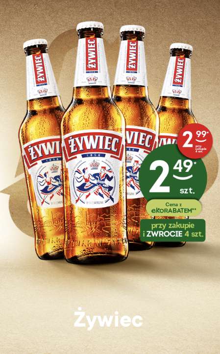 Piwo Żywiec (oraz Żywiec Białe) 500ml za 2,49zł przy zakupie 4 sztuk ze zwrotem butelek @Żabka