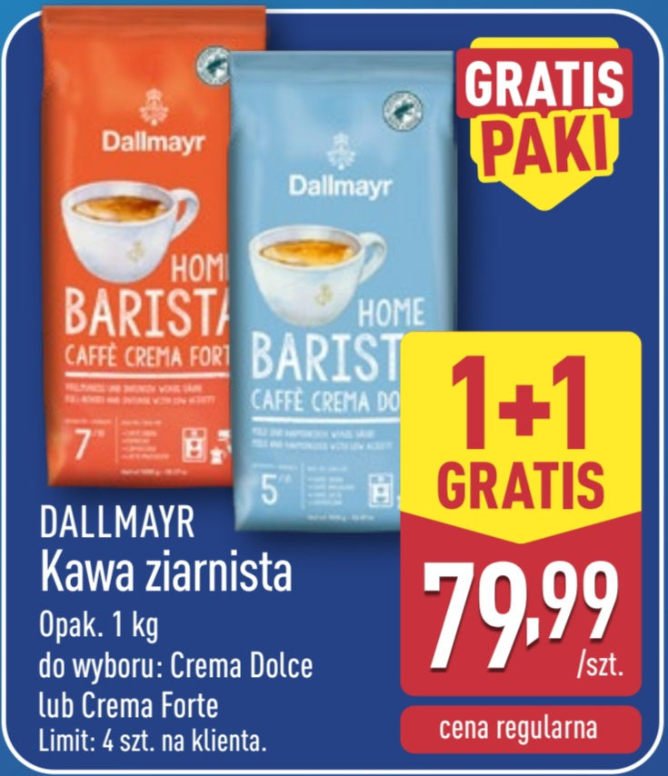 Kawa ziarnista Dallmayr Home Barista, 1 kg 1+1 gratis (cena za szt. przy zakupie 2 sztuk) @Aldi