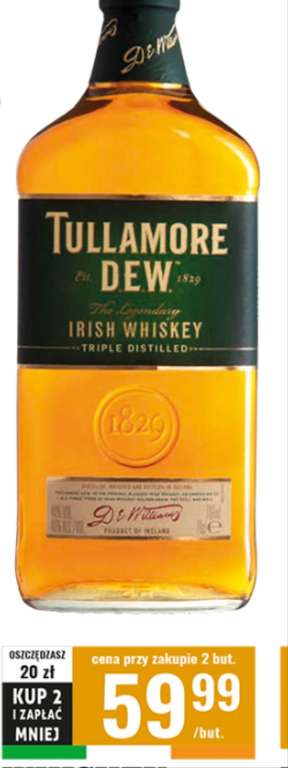 Whiskey Tullamore D.E.W Biedronka 0,7L za 59,99 przy zakupie 2 butelek