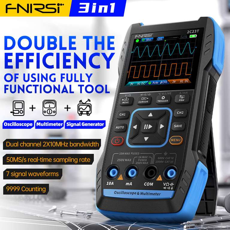 Miernik cyfrowy FNIRSI 2C23T (oscyloskop + multimetr + generator sygnału) | $65,99 | wysyłka z Chin @ Banggood