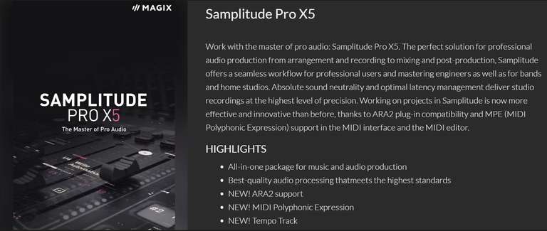 Pakiet oprogramowania audio-video MAGIX: Samplitude Pro X5, VEGAS Pro 18 Edit, MUSIC MAKER Premium 2023, SOUND FORGE Audio Studio 15