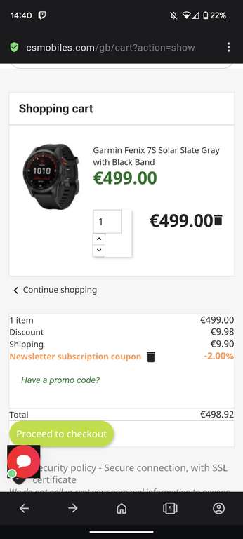 Smartwatch Garmin 7s solar black, a 7 solar 2260