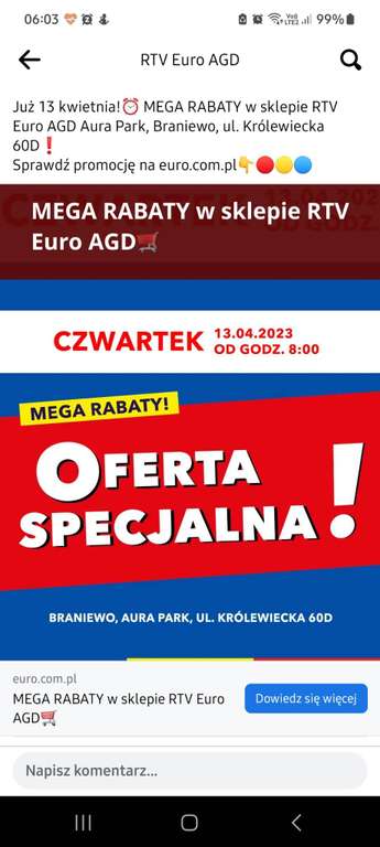 Oferta Specjalna! RTV Euro AGD BRANIEWO 13.04 Od 8:00