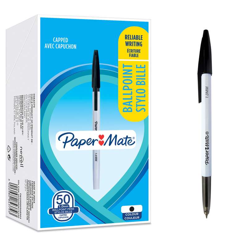 Długopisy Paper Mate 1mm, czarne, 50 sztuk za 23,10 zł @ amazon.pl