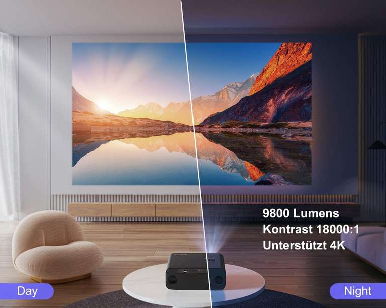 WiMiUS P62 | Projektor Full HD 1080p, 15000 lumenów, WiFi6, Bluetooth, korekcja trapezu 4P/4D, kompatybilny z Fire Stick