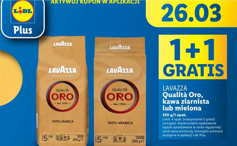 Lavazza Qualita Oro Kawa ziarnista lub mielona 250 g 1 + 1 gratis @Lidl
