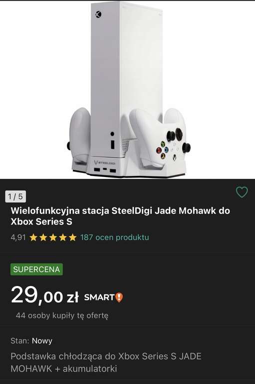 Podstawka chłodząca SteelDigi JADE MOHAWK do Xbox Series S biała + akumulatorki