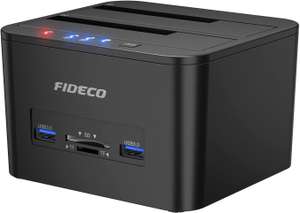 FIDECO Stacja Dokująca do Dysków Twardych, usb 3.0 dla 2.5''/3.5'' SATA HDD oraz SSD, Obsługa klonowania offline, czytniki kart TF i SD
